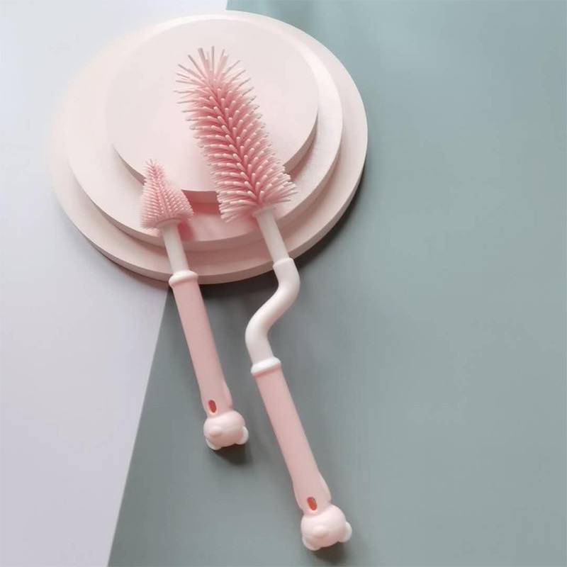 Limpiador de biberones para bebé recién nacido, cepillos de silicona con rotación de 360 grados, mango largo, botella de leche, taza de pezón, cepillo de limpieza