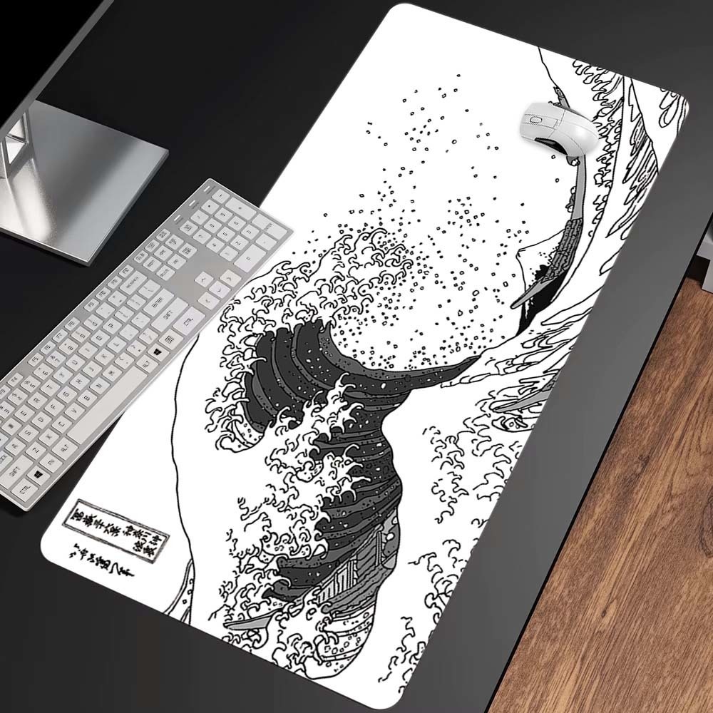 Hvit great wave musematte gamer xl hjemme stor tilpasset musematte xxl skrivebordsmatter kontor naturgummi myk pc-musematte bordmatte: 60 x 30 cm / Marineblå