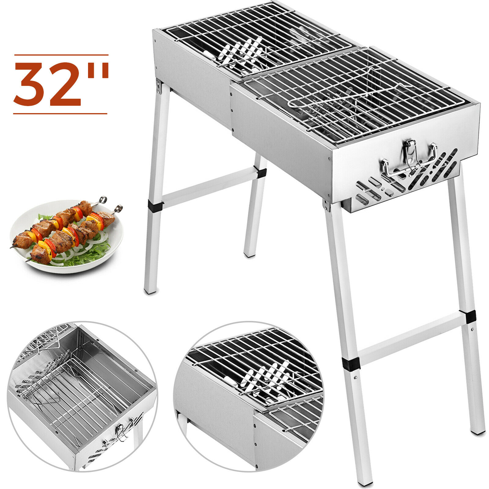 Barbecue à charbon de bois Portable plié VEVOR Barbecue extérieur Barbecue Kebab Grill pliant gril Portable parfait pour le Camping 32 "x 12"