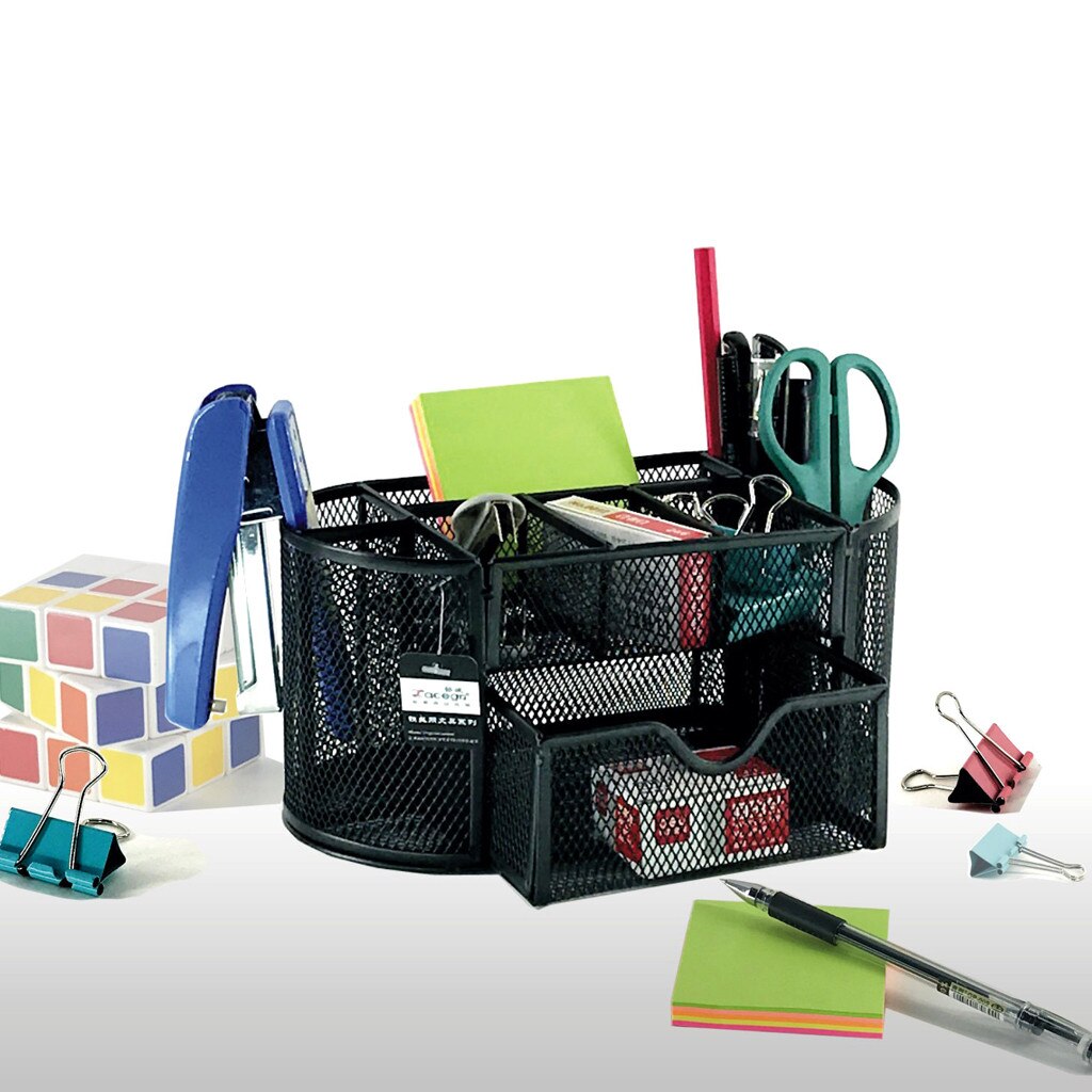 Metal Desk Organizer Combination Mesh Desktop Pencil Pen Badge Holder Storage Box Stationery Ruler Office School Supplies