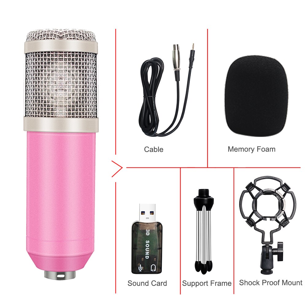 BM800 Microfoon Set Met Geluidskaart Microfono Karaoke Microfoon Opname Studio Bm800 Mic Ktv Karaoke Mic Braodcasting Zingen: 3