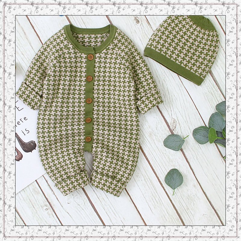 Trui Kinderen Winter Herfst Stijl Soild Warm Wol Baby Jongen Meisjes Truien Kleding 0-24 Maanden Baby cap + Romper Kleding: Green / 80(6-12M)