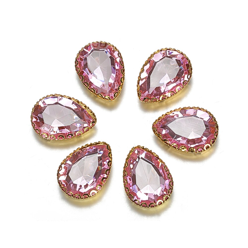 50 pçs 14x19mm gota forma cristal strass cabochon contas bezel remendo para diy jóias fazendo acessório artesanato artesanal material: Pink