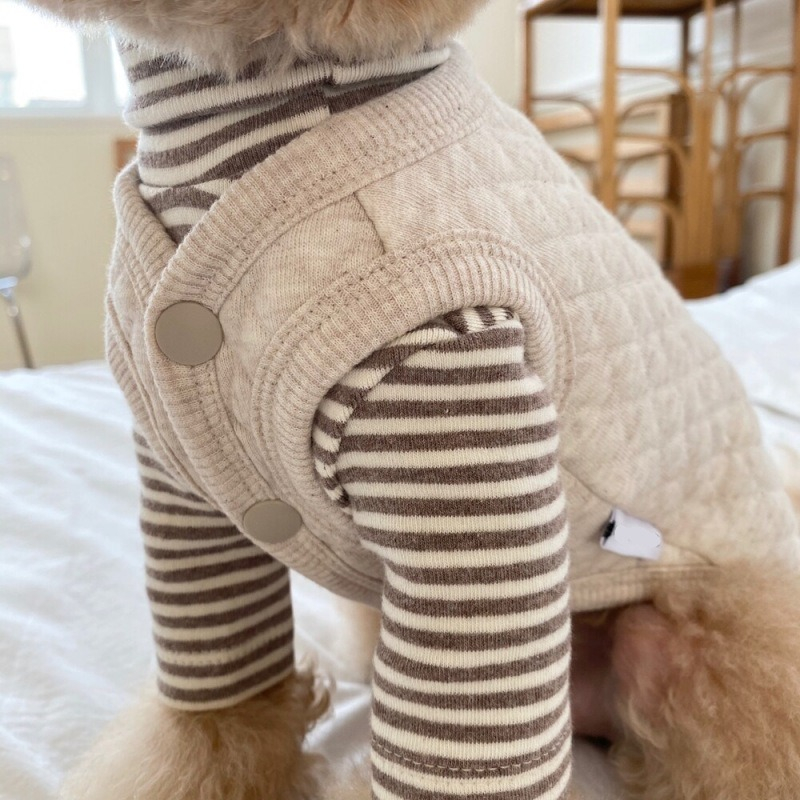 Coffee Strips Pet Dog Clothes for Chihuahua High Collar Autumn Warm Cat Sweatshirt Overalls Soft Velvet Cat Puppy Bottom T Shirt