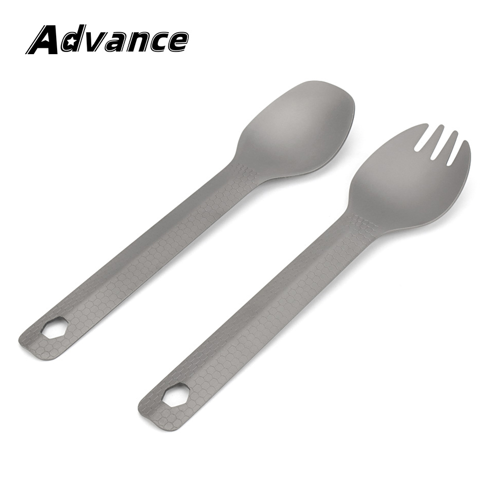 Titanium Legering Lepel Vork Diamant Patroon Picknick Gebruiksvoorwerp Outdoor Camping Food Vork Lepel Reis Tafelgerei