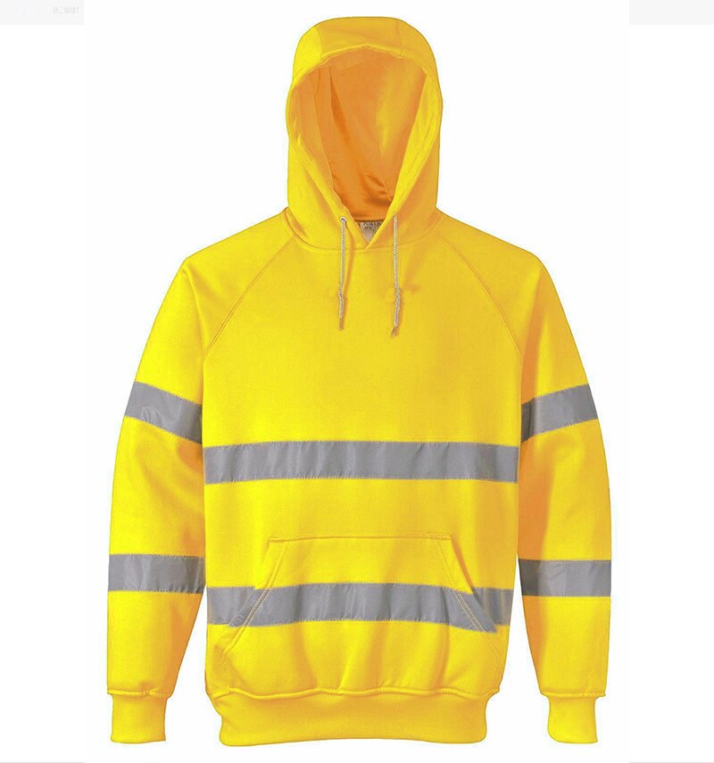 Men's High Visibility Safety Hooded Reflective Hoodies Workwear Pullover Fleece With Reflective Tripes Workwear Sweatshirts Male