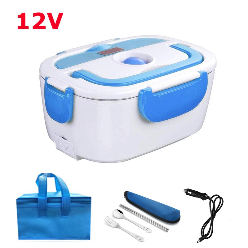Elektrische Lunch Box Edelstahl 12V 24V 220V Auto Hause Schule Mahlzeit Lebensmittel Wärmer Container Heizung Bento box Für Picknick Camping: 12V Blue- Bag Set
