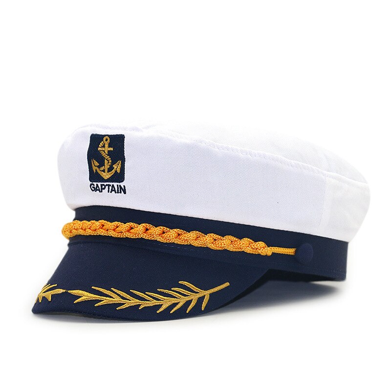 retro marineblå herrehue flat korallhette sminke ball uniform lue herre utendørs klassisk merke yacht kapteinhatt: Hvit