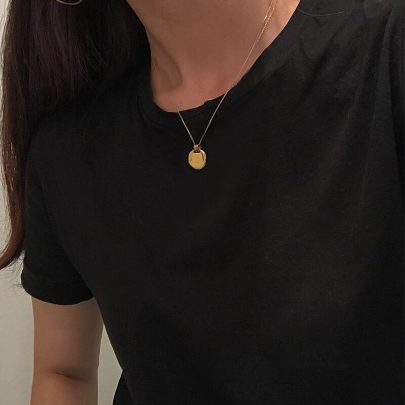 Peri&#39;sbox – collier ras du cou en argent Sterling 925 avec disque en or martelé, pièce de monnaie Concave texturée, médaillon rond Simple