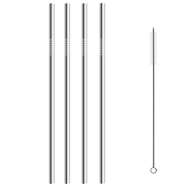 4 Uds 304 paja de acero inoxidable Metal reutilizable pajita para beber con cepillo limpiador para en casa Bar Accesorios: 4Straight