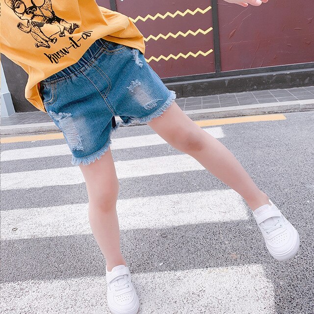 Summer 3-12 year old girl denim shorts sports hole Korean casual denim shorts for children girls
