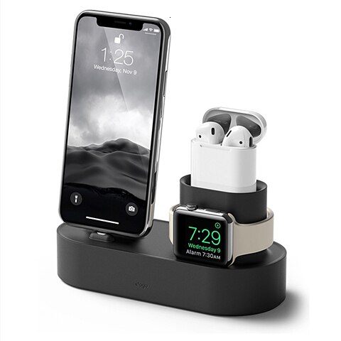 3 in 1 Charging Dock Holder For iPhone X XR XS Max 8 7 6 Silicone Charger Stand for Apple Watch AirPods Charging Station Docking: Black
