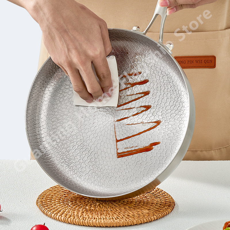 Sartén de acero inoxidable de titanio, Wok antiadherente, olla sin recubrimiento, sartén para carne de huevo, Cocina de Inducción para el hogar, estufa de Gas, utensilios de cocina