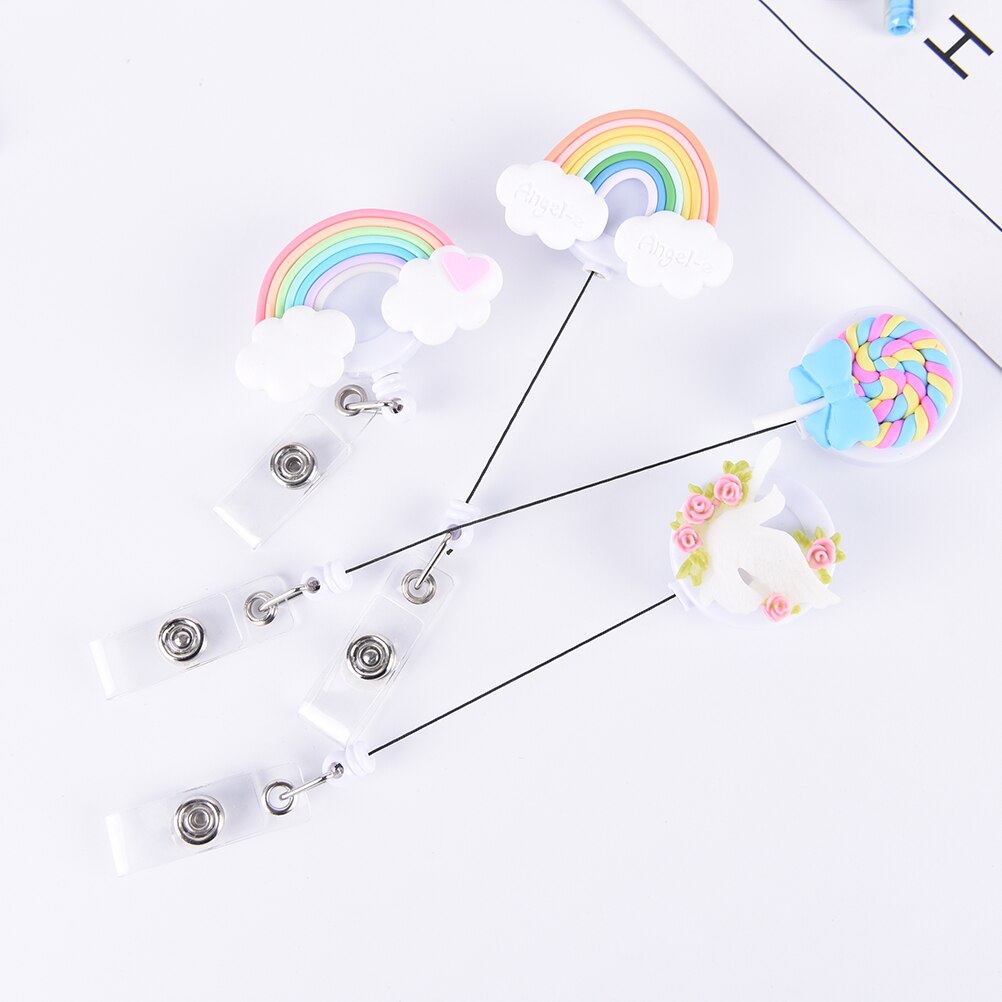 1Pcs Schattige Kleine Tag Kaarthouder Reel Voor Card Leuke Lolly Regenboog Intrekbare Badge Reel Id Card Clip Id badge