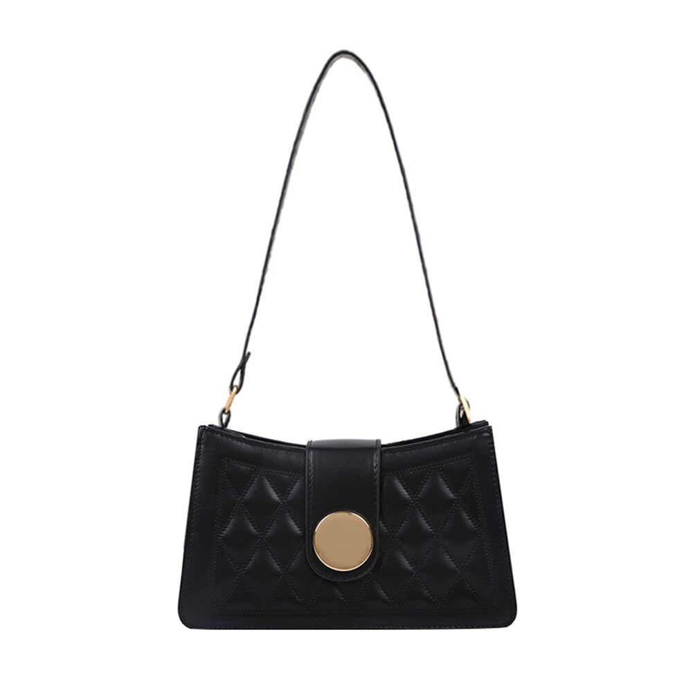 treillis modèle sac à main en cuir PU Portable femmes couleur unie sous les bras sacs à bandoulière femme décontracté rue voyage fourre-tout: Black