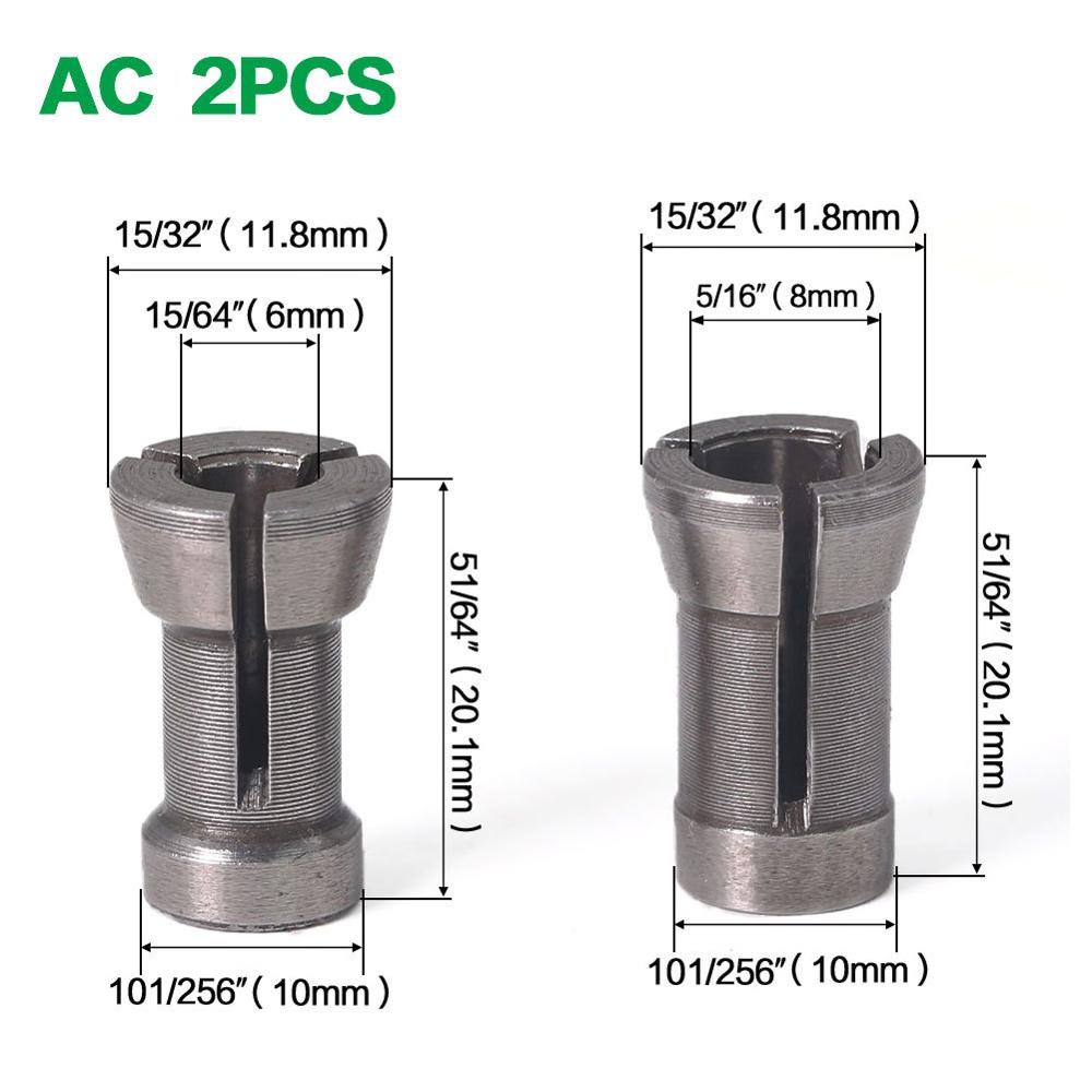 Adaptador de alta precisión de múltiples tipos, herramienta de enrutador de vástago de pinza, soporte de adaptadores de 6 mm / 6,35 mm / 8 mm: AC 2PCS