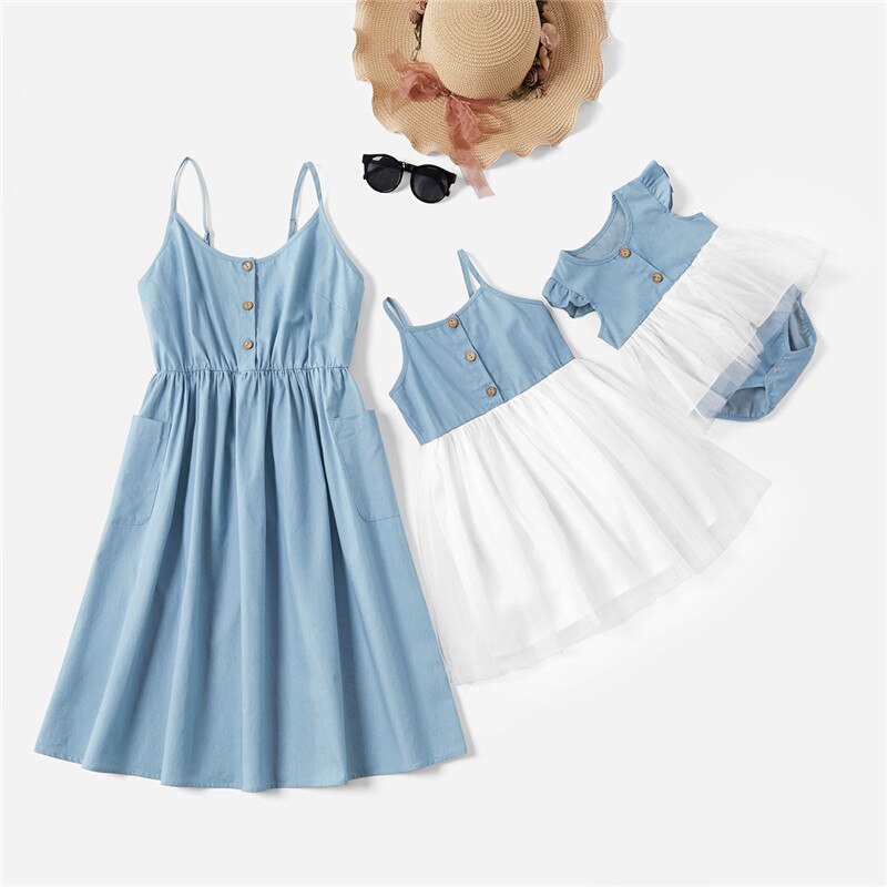 Mor datter blonde kjoler sommer familie tøj mor og datter kjole matchende familie outfits kjole til børn og kvinder