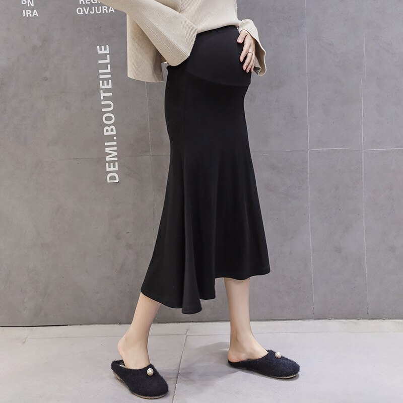 Falda larga de punto para mujer embarazada, vestido de maternidad, de otoño,
