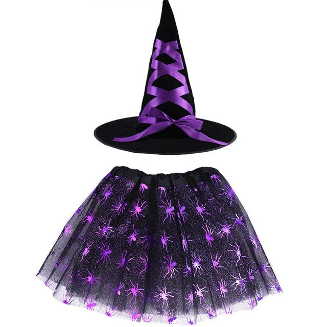 Meisjes Halloween Kostuum Kids Heks Wizard Hoed Carnaval Party Cosplay Outfits Kleding Spider Web Rok Voor Meisjes Gratis Collocatie