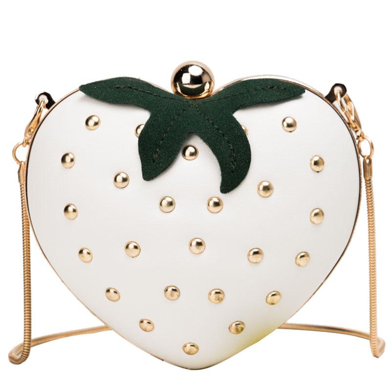 Sac à bandoulière fraise pour femmes, pochette rouge Rivet chaîne, sac à bandoulière de bonne , sac de dîner pour dames #20: White