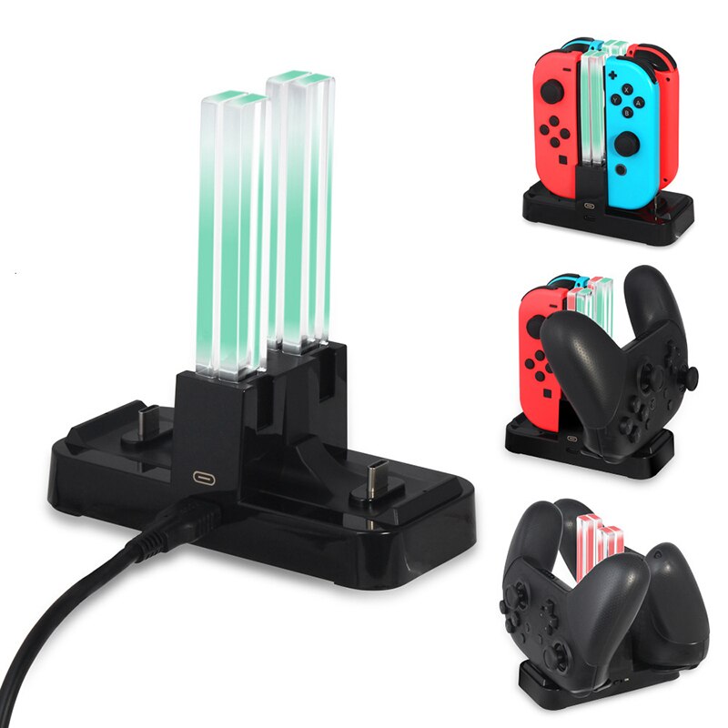 6 in 1 usb-oplaadstation voor nintendo switch met led-indicatie,  to 2 pro-controller-opladers,  or 4 joy-con-opladers