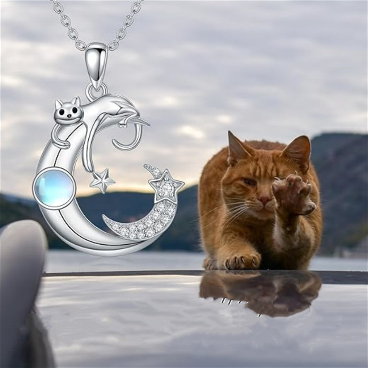 Vintage lindo negro pequeño gato mariposa Luna colgante collar para mujer gótico de Animal gatito clavícula cadena gargantilla joyería