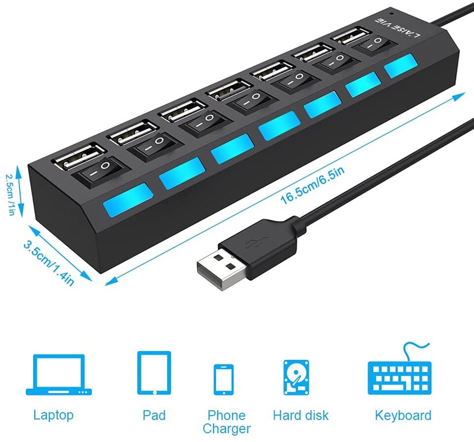 Multi Usb Hub 2.0 Mini Hub Usb Splitter 4/7 Usb-poorten Met Aan/Uit Schakelaar Hab Ondersteuning Power Hoge speed Pc Computer Accessoires
