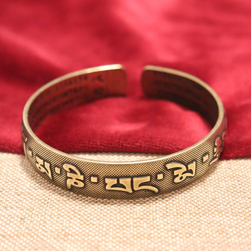 Nepal handgjorda vintage mässingsarmband sex-ord mantra män och kvinnor tibetanska buddhistiska sutra graverade lucky open armband smycken