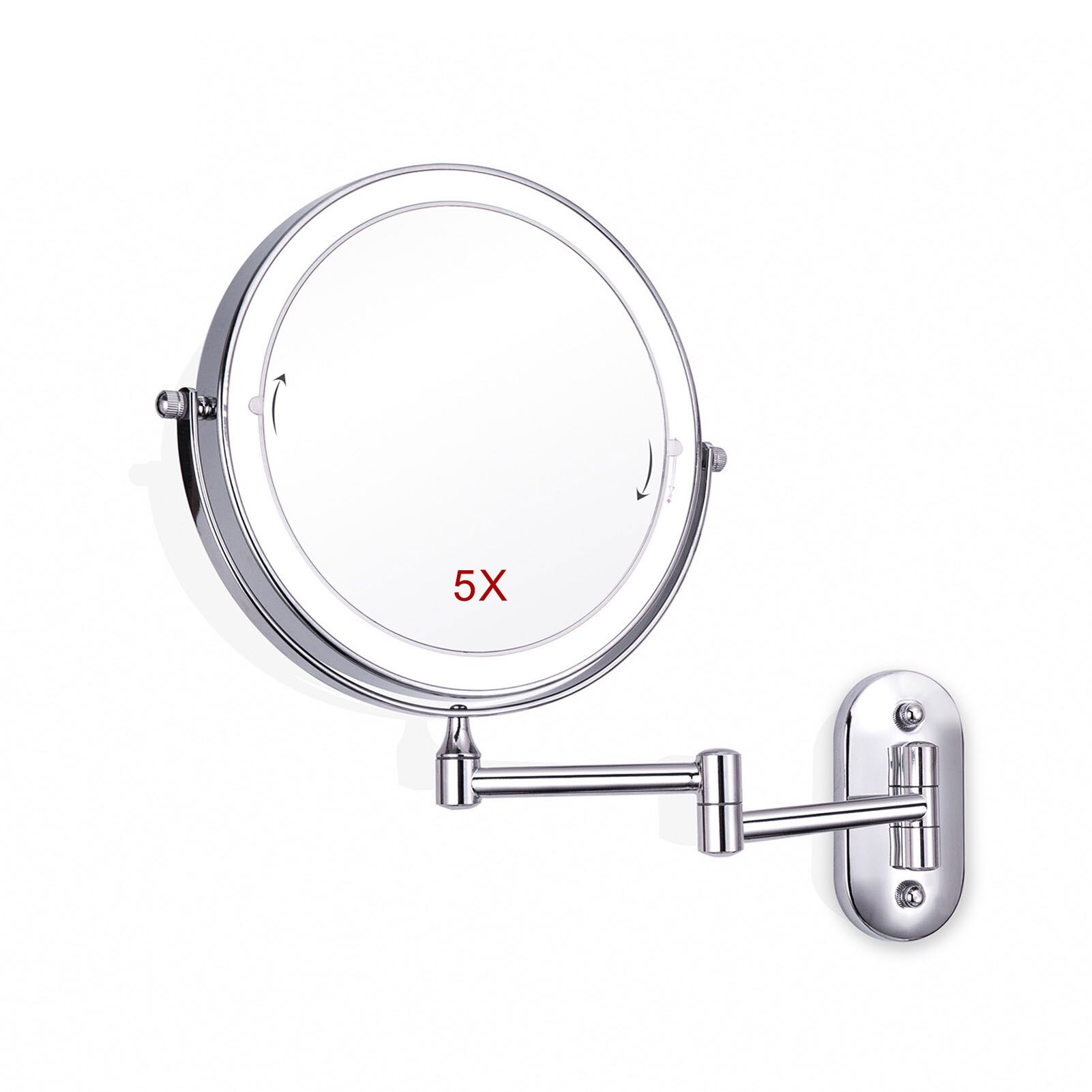 Espejo LED plegable para tocador de baño, espejo cosmético con luz Led Flexible, 10 aumentos, montado en la pared, 8 pulgadas: 5x magnification