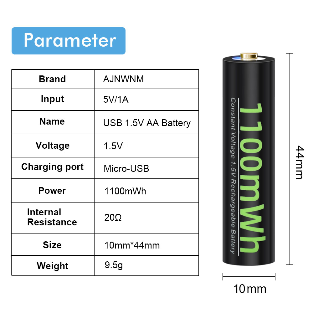 AJNWNM 1100mWh 1.5V AAA Lithium Rechargeable USB Battery AAA 1.5V Li-ion Battery For Remote control Wireless mouse aaa battery