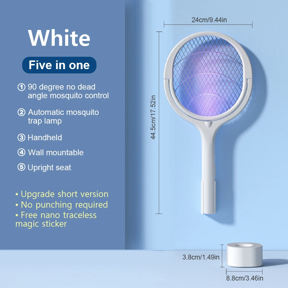 6in1 Muggen Killer Lamp Multicunctionele Hoek Verstelbare Bug Zapper Elektrische USB Oplaadbare Mosquito Fly Bat Swatter: Black