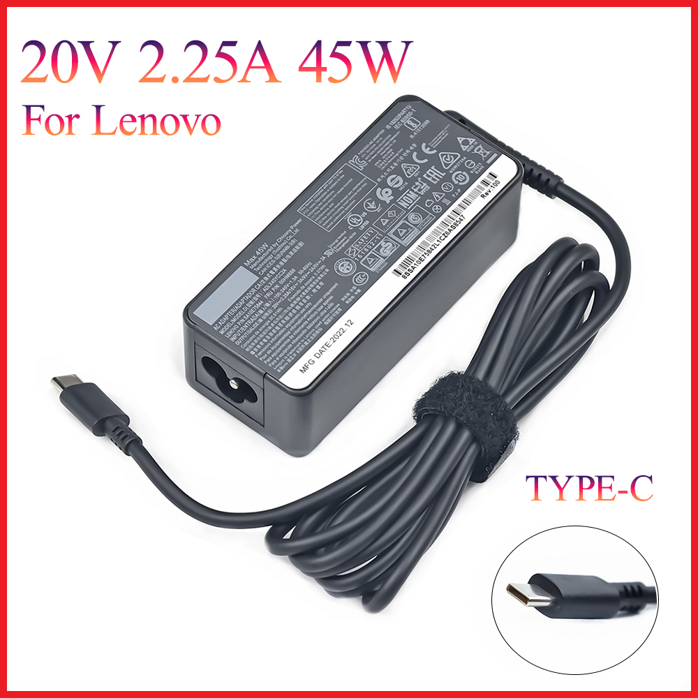 Laptop AC Adapter Power Supply Charger, 20V, 2.25A, 45W, Type USB C, Lenovo C330, S330, C340, S340, 100E, T480, T480S, T580, T58