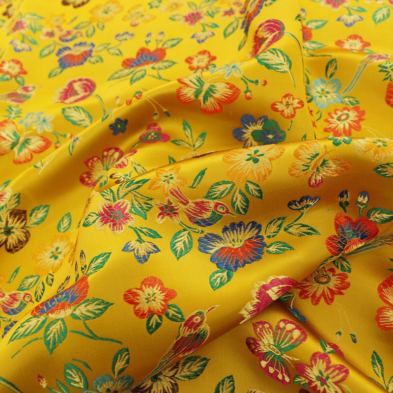 Brocado de tela satinada, jacquard, patrón de flores, material de ropa para costura de cheongsam y kimono