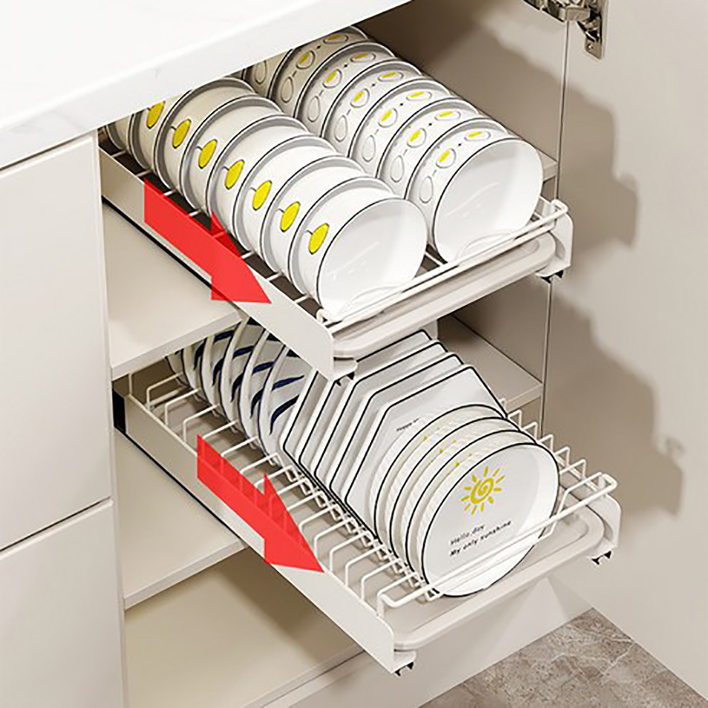 Uittrekbare kastorganizer-laden, uitschuifbaar schoteldroogrek voor keukenkasten, uittrekbare lade voor keukenorganizer