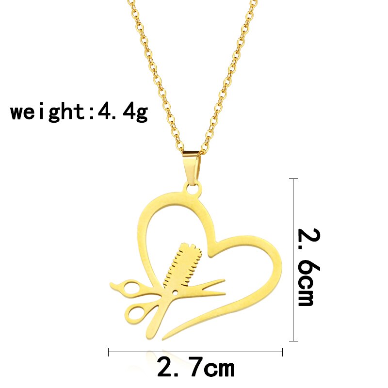 Rvs Kapper Schaar Kam Hanger Ketting Hart Haar Stylist Sieraden Voor Vrouwen Meisjes: N515 gold