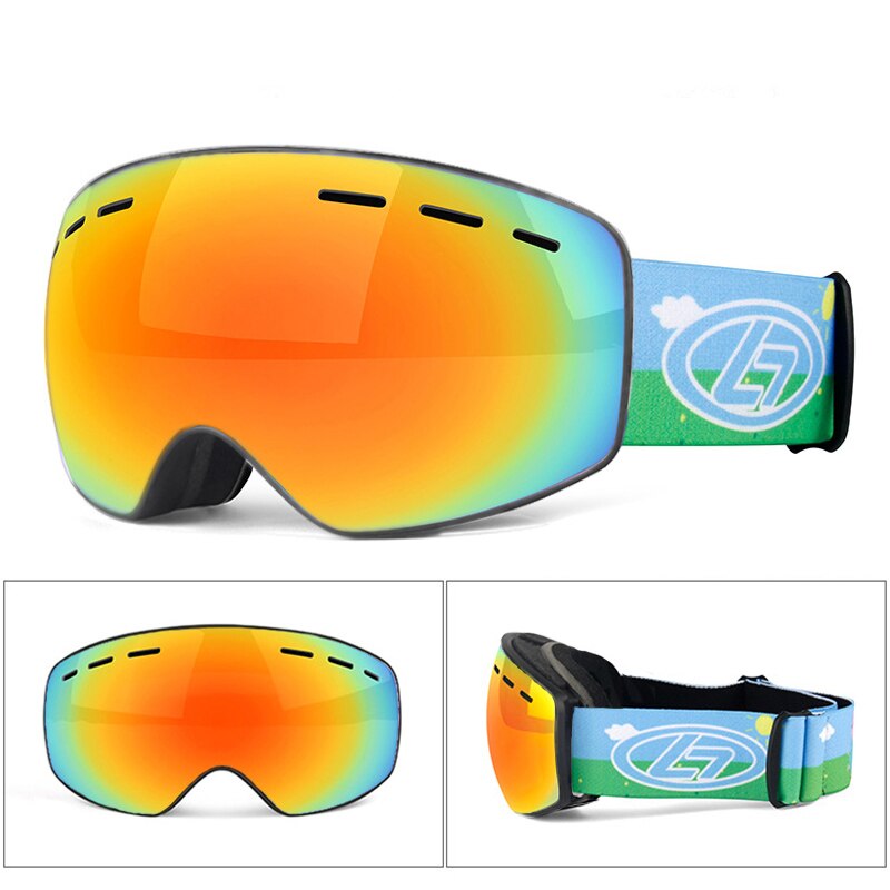 Inverno snowboard óculos de esqui para crianças dupla lente anti nevoeiro máscara à prova vento colorido banhado a grande quadro óculos de esqui crianças: Red Len Black Frame