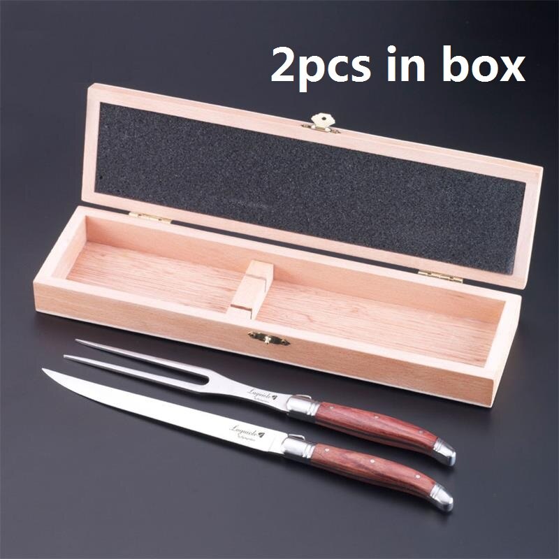 Laguiole-Juego de cuchillos de acero inoxidable para carne, tenedor, vajilla de cocina de madera, cubiertos de madera, de Navidad, 2 uds.: 2pcs in box