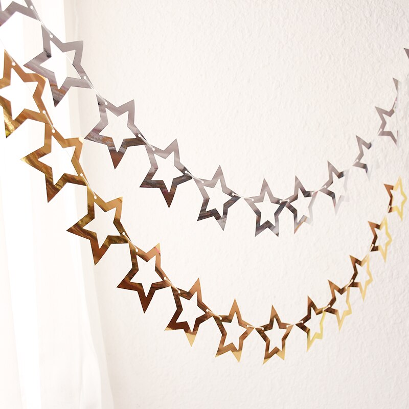 Heldere Goud Zilver Star Party Decoratie Hollow Star Papier Slingers Bruiloft Decor Verjaardag Feestartikelen Nursery Room Decor