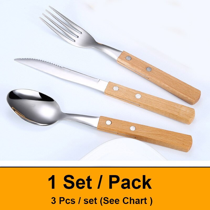 Silverware Set 304 stainless Wooden Handle Eco Friendly Cutlery Set Tableware Forks And Spoon Set Zero Waste Kitchen Supplies: 1 set