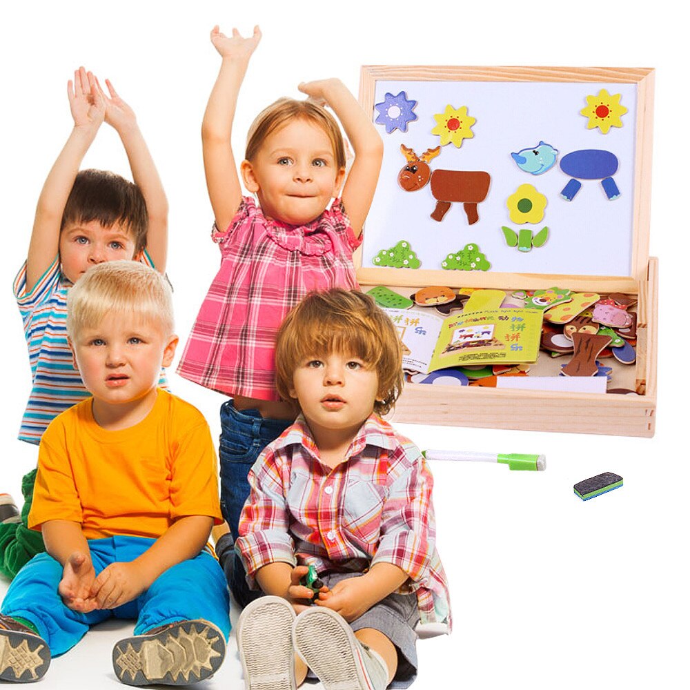 Drawing Board - Magnetic Puzzle - Double Easel - Educational Toy for Kids - Wooden