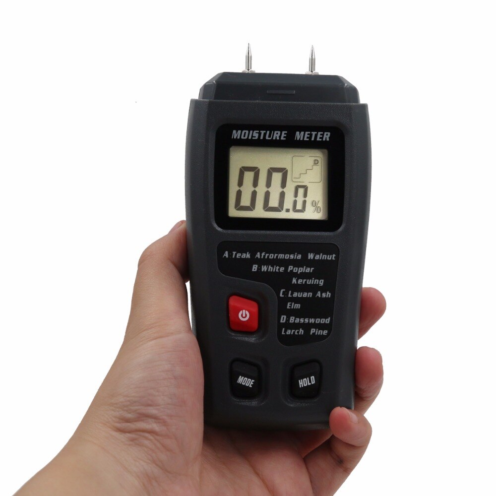 Medidor de humedad de madera Digital MT10 de dos pines, probador de humedad de madera, Detector de humedad de madera con pantalla LCD grande, 0-99.9%