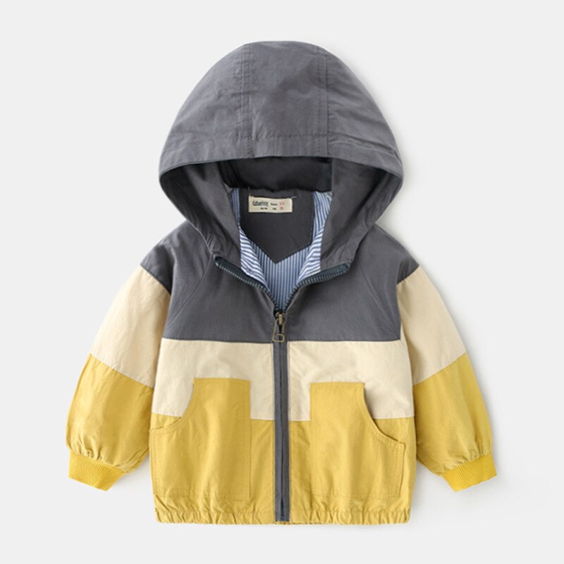 Boys Jacket Coat Spring Hooded Kids Windbreaker For Boy Patchwork Outerwear Baby Clothes infant Clothing DC161: Yellow / 3T