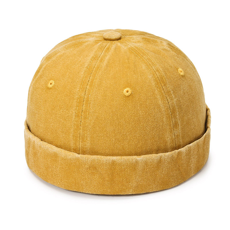 Denim Docker Cap Brimless Hat Solid Skullcap Solid Color Sailor Cap Beanie Hats Men Women Bucket Cap Adjustable Dad Hat: Yellow
