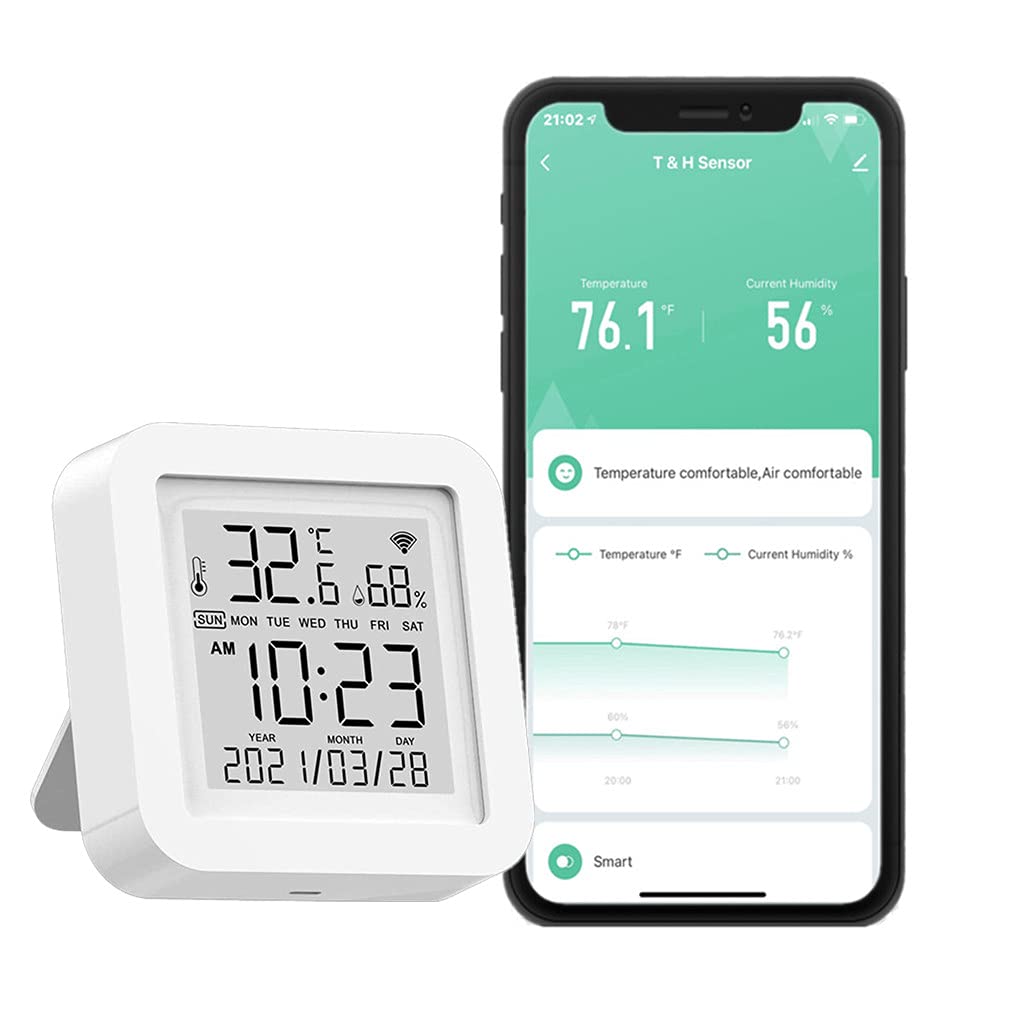 WiFi Temperature Humidity Monitor Tuya Smart Indoor Hygrometer Thermometer Sensor with LCD Display Support for Alexa Google