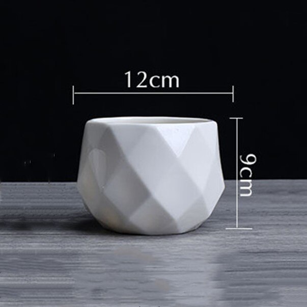 Creatieve Keramische Witte Geometrische Bloempot Eenvoudige Vetplant Container Green Plantenbakken Kleine Bonsai Potten Woondecoratie: L