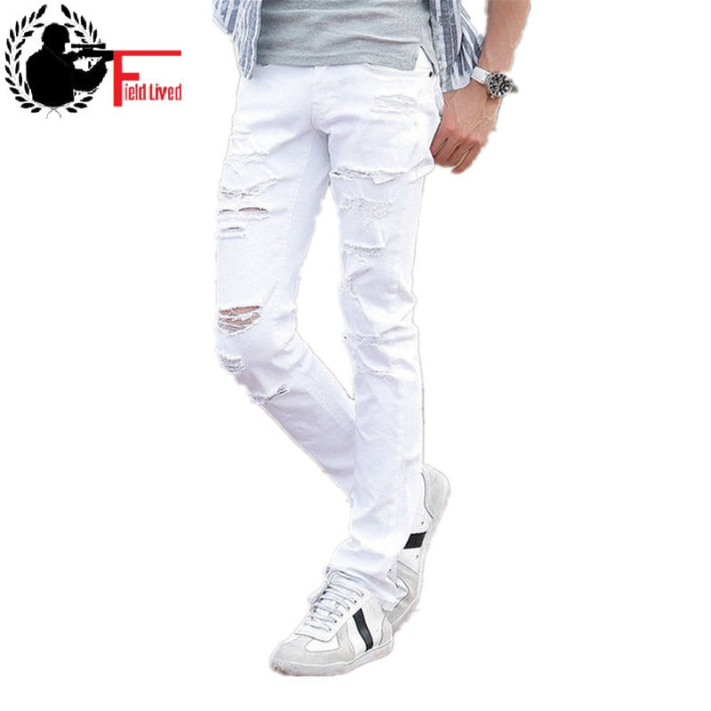 2022 White Ripped Jeans Men With Holes Skinny Famous Brand Slim Fit Destroyed Torn Jean Pants For Male
