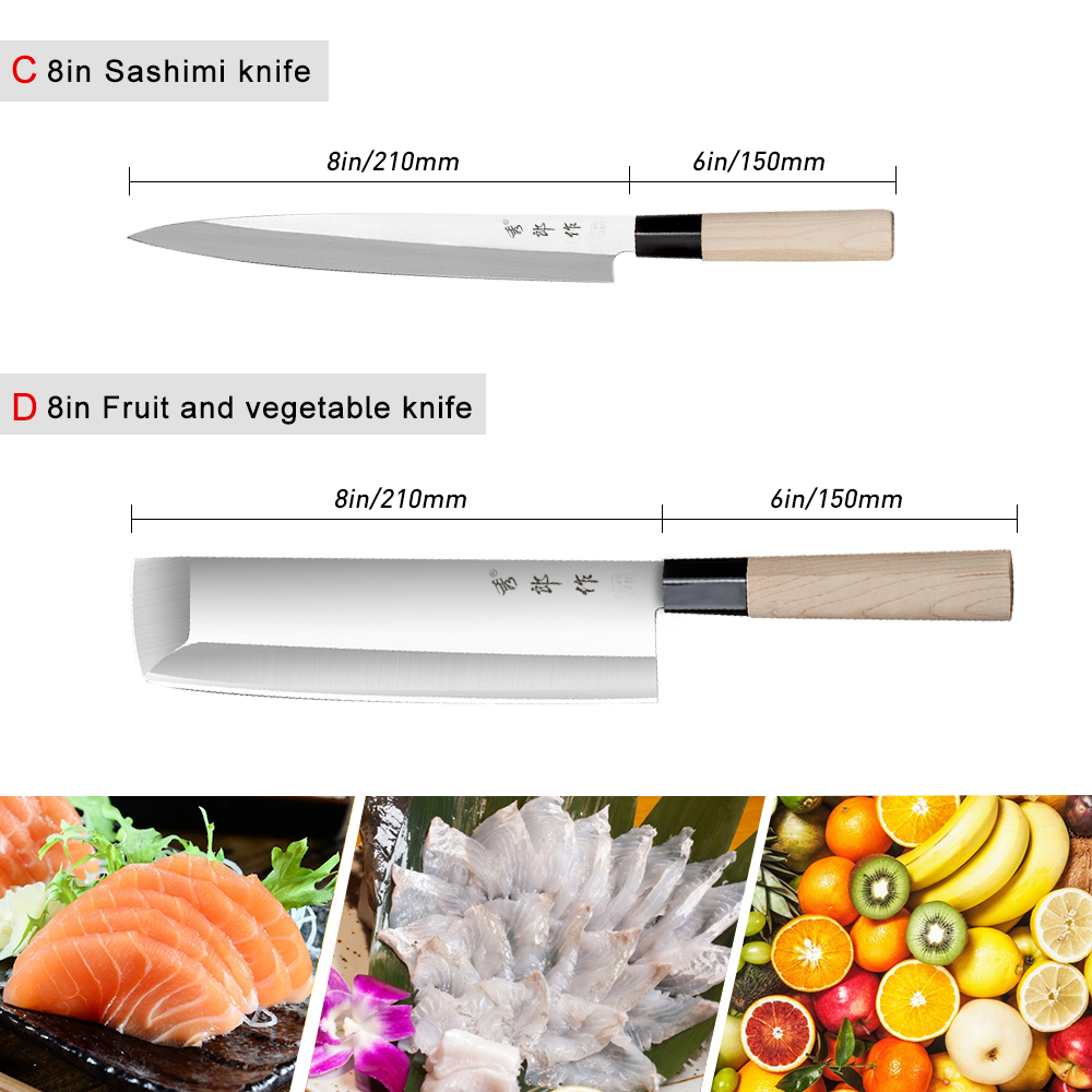 Japanese Sushi Knife High Carbon Steel Salmon Sashimi Chef Knife Multifunctional Slicing Kitchen Knives Cooking Tools нож: CD 2Pcs Set