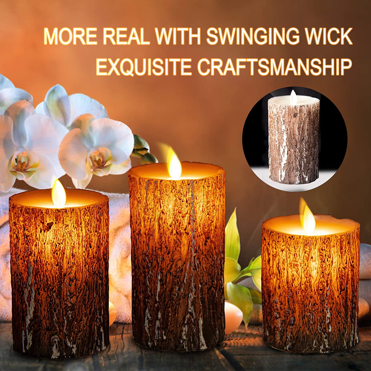Flameless Candles Battery Operated Flickering Candles with Real Wax Pillar, Remote Control, 24-Hour Timer Function