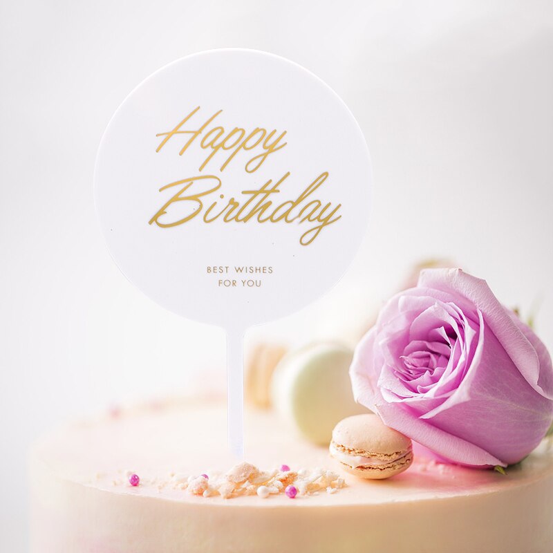 Happy Birthday Acrylic Cake Toppers with Flower Cake Toppers Birthday Party Baking Supplies Cake Decorating Flags Toppers