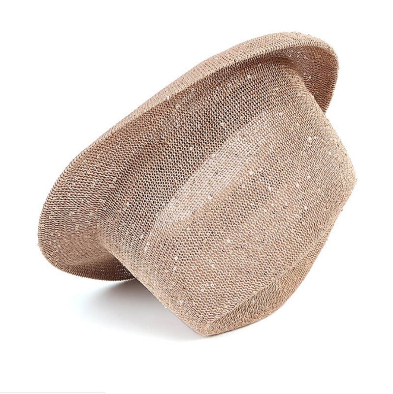 Lato siatkowany, z cekinami brokat jazzowy kapelusz dzianiny lekki oddychający kapelusz na plażę fedora moda taniec uliczny kapelusz